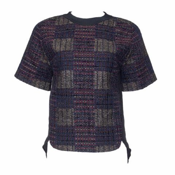 3.1 Phillip Lim Navy Silk and Knit Short Sleeve Top Size 2 - Picture 3 of 8